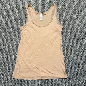 Fine lines cotton mesh trim beige tank top